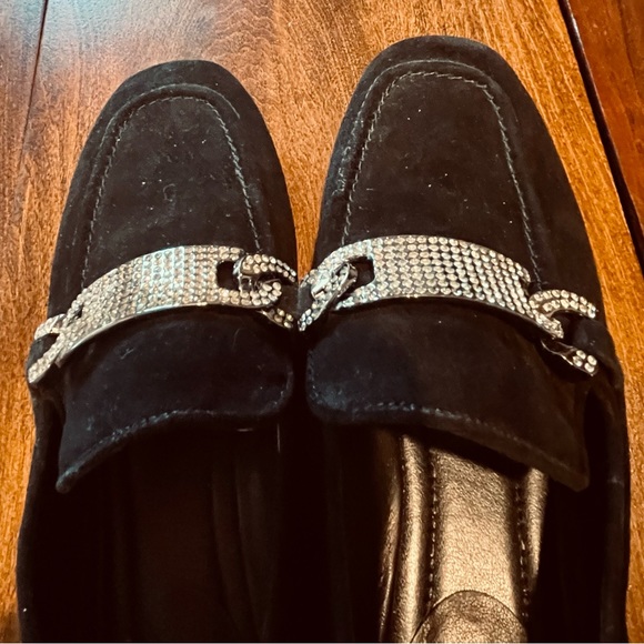 Donald Pliner | Black Halen Suede Loafer with Rhinestone Buckle 7.5 - Picture 11 of 16